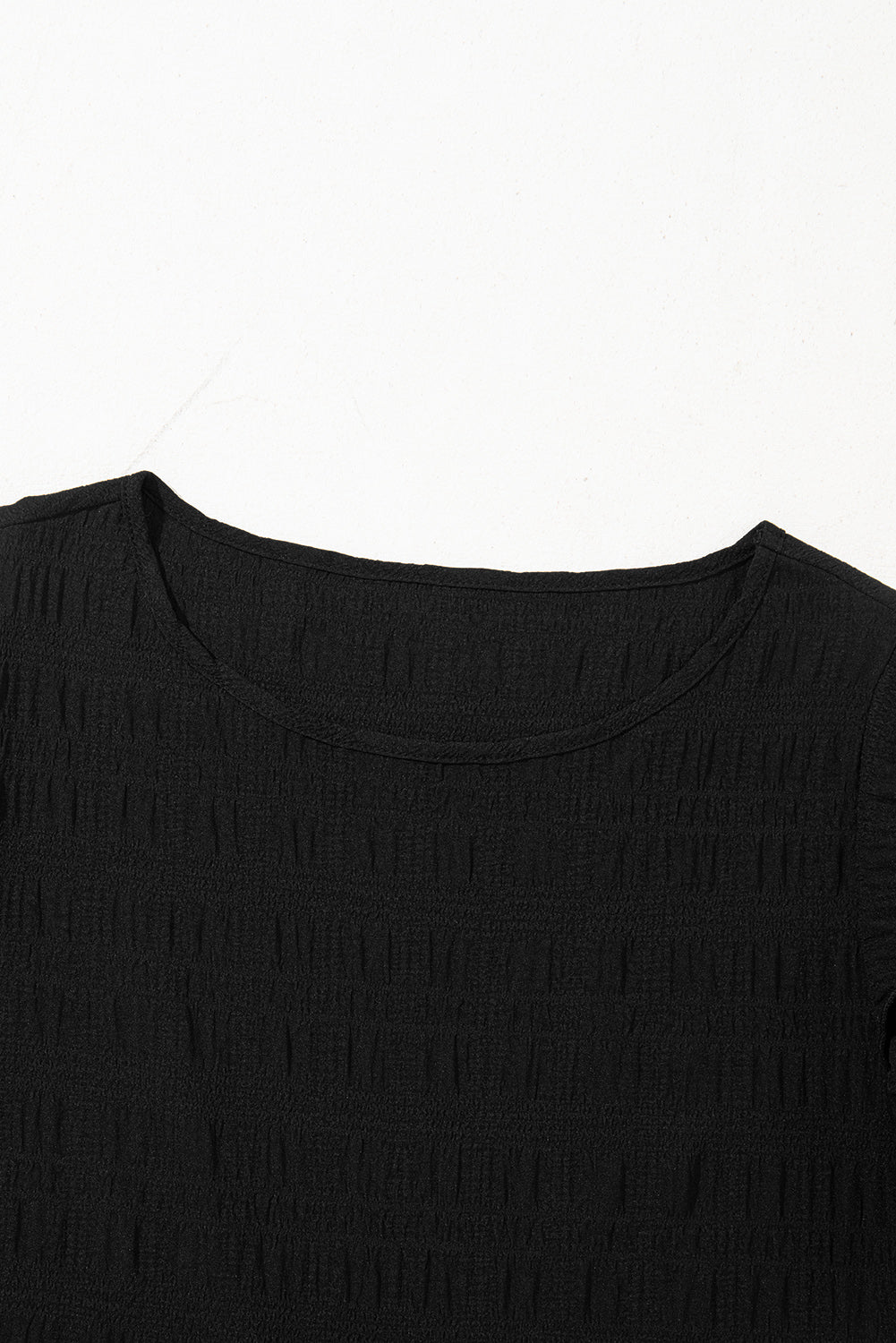 Dark Blue Ruffle Sleeve Textured Smocked Blouse