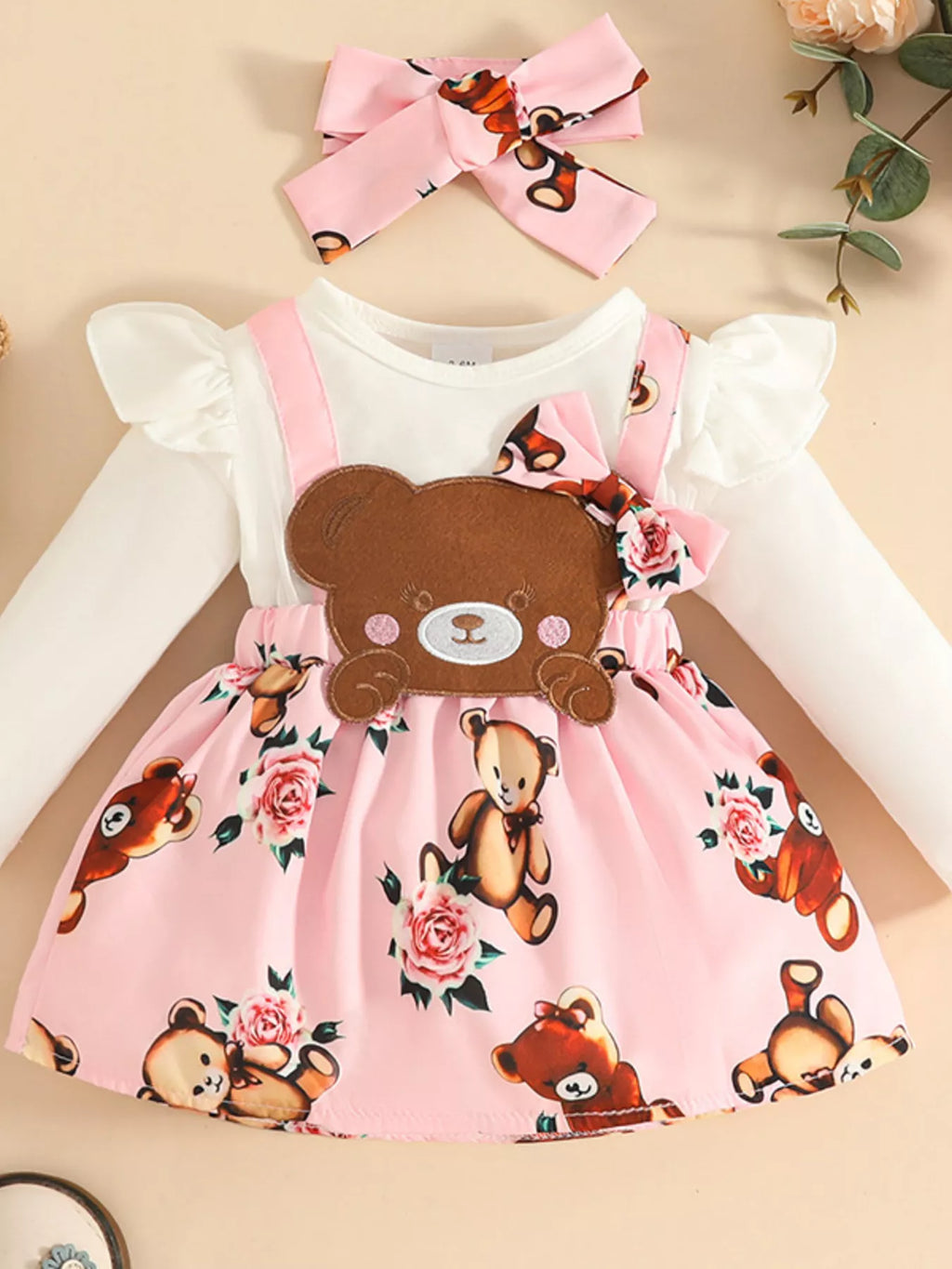Children's Bear Long Sleeve Dress with Headband