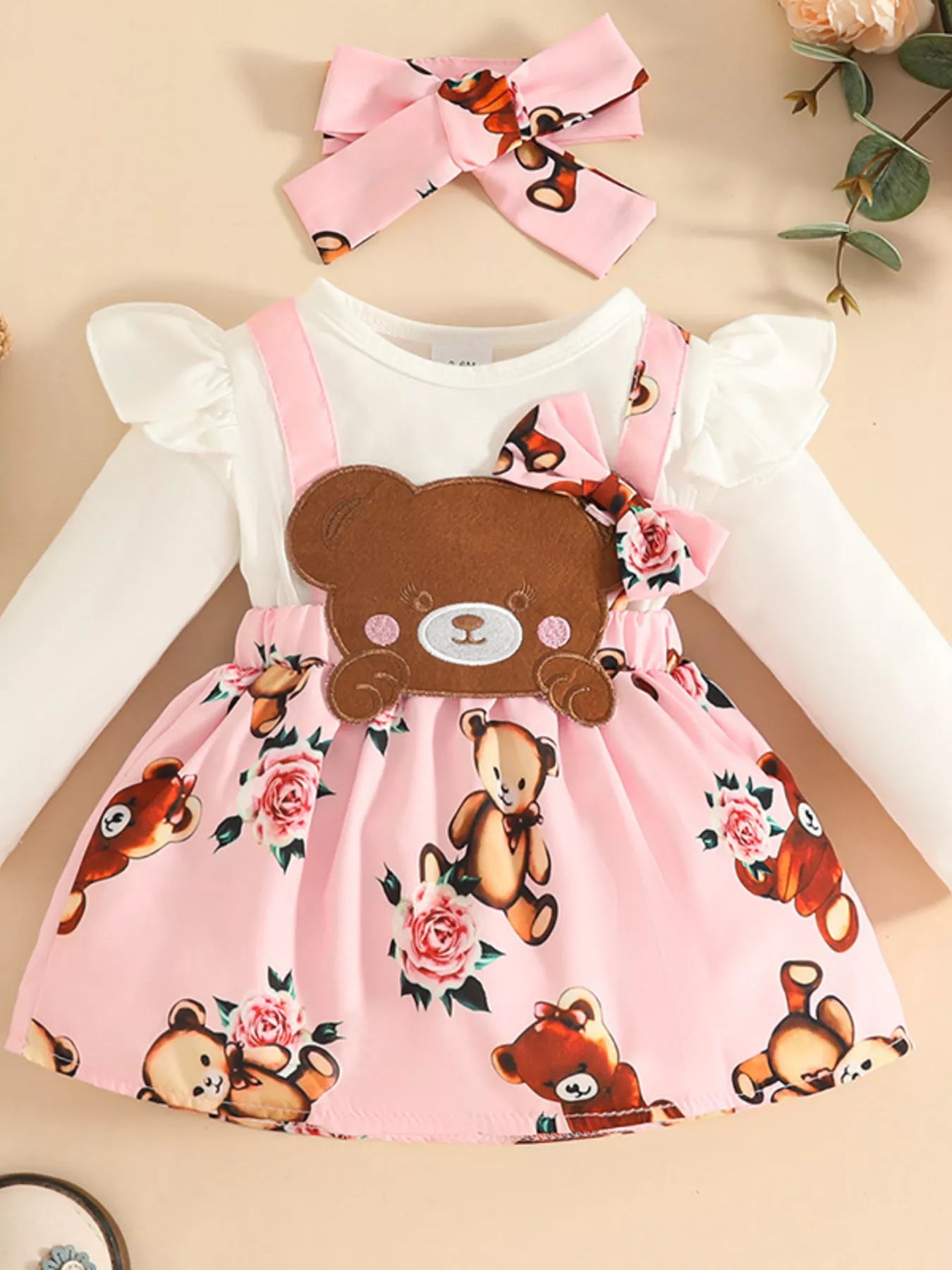 Children's Bear Long Sleeve Dress with Headband