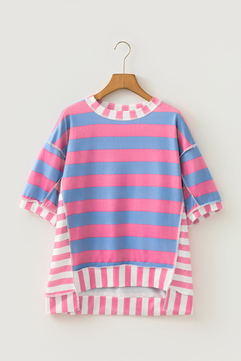 Yellow Stripe Exposed Seam Contrast Patchwork Oversized Top