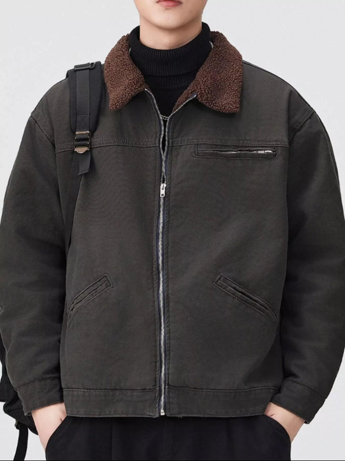 Men's Plus Size Sherpa Collar Zip Up Jacket