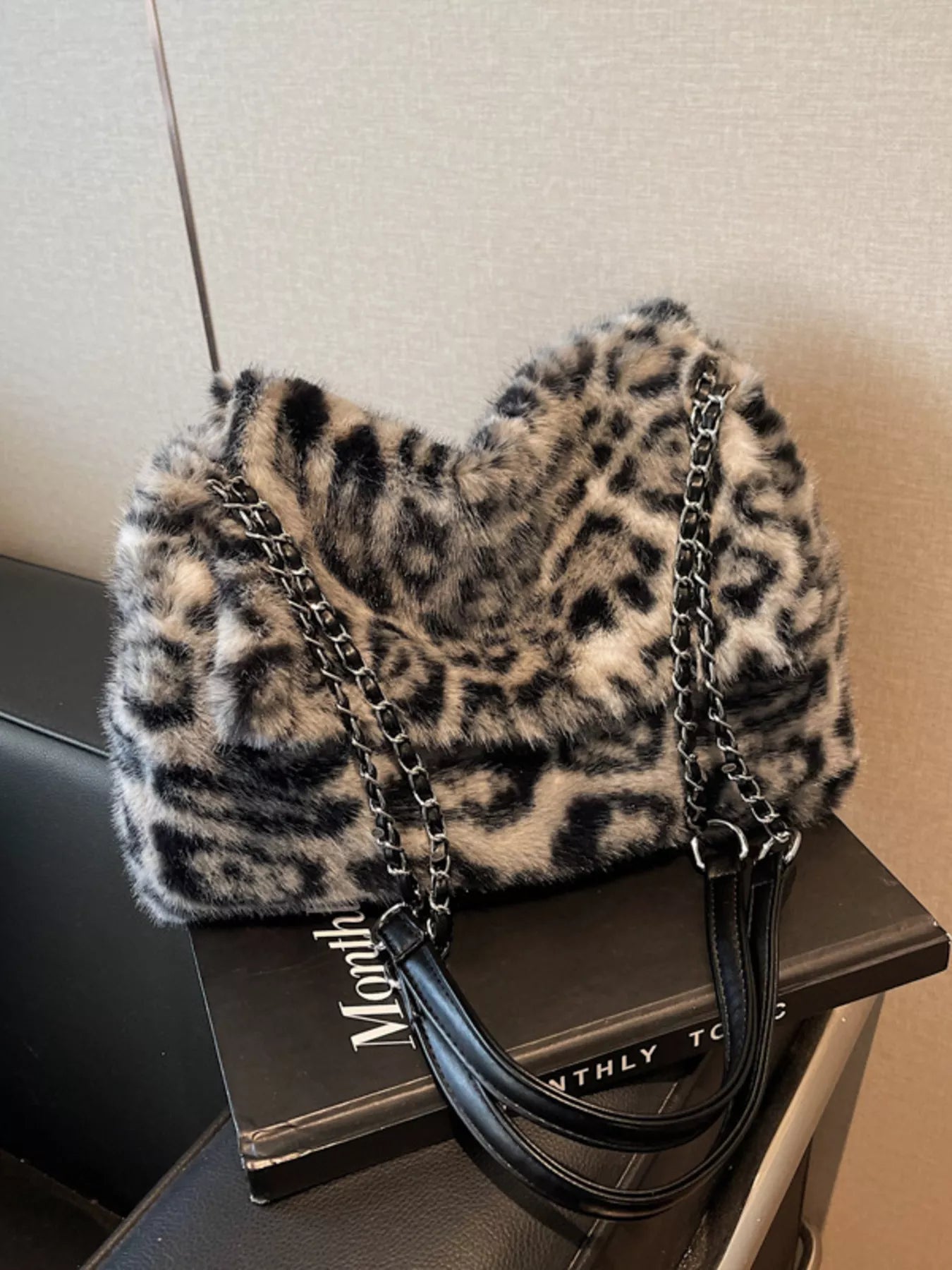 Leopard Plush Shoulder Bag