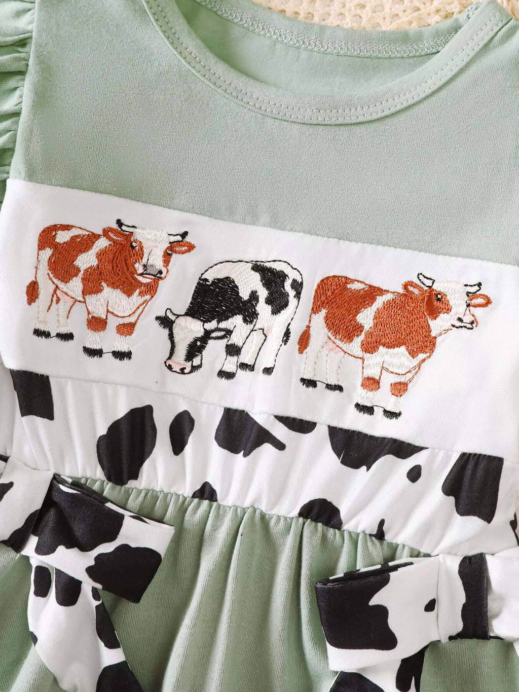 Children's Cow Print Ruffle Sleeve Top and Shorts Set