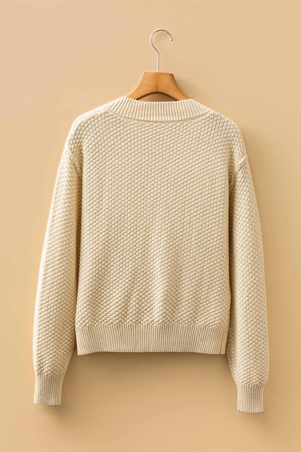 Beige Button Front Cropped Cardigan Sweater
