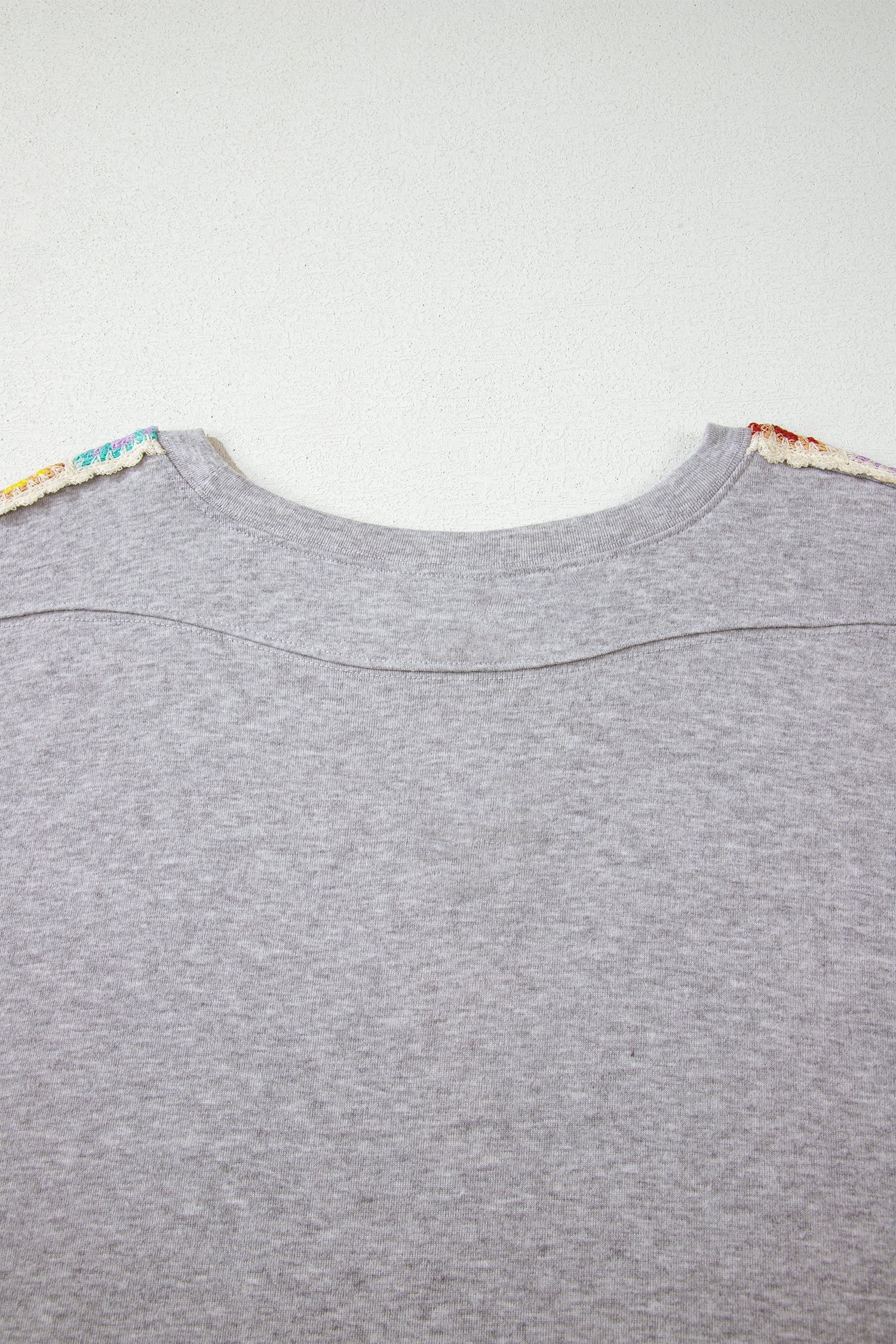 Light Grey Granny Square Crochet Detail Loose T Shirt