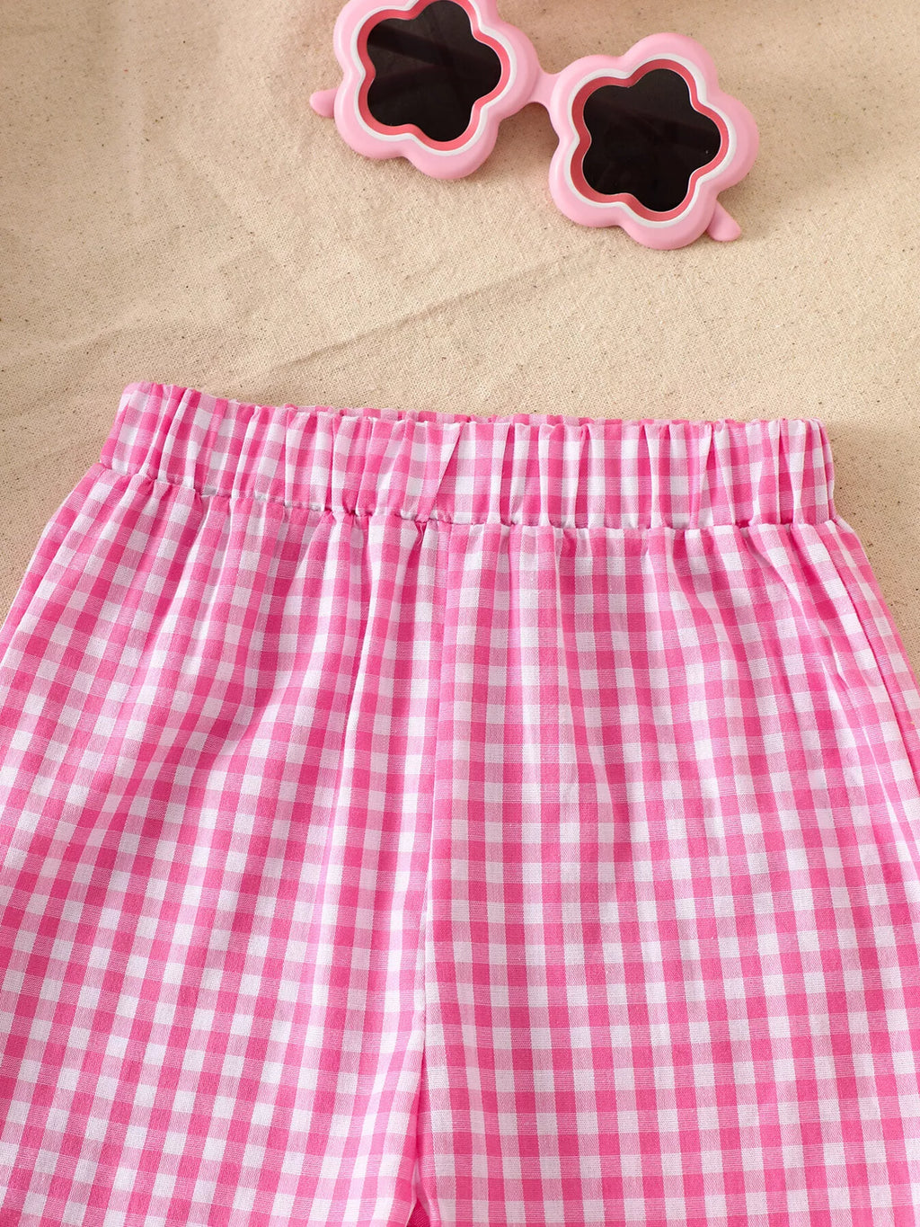 Children's Floral Applique Gingham Cami Top & Shorts Set