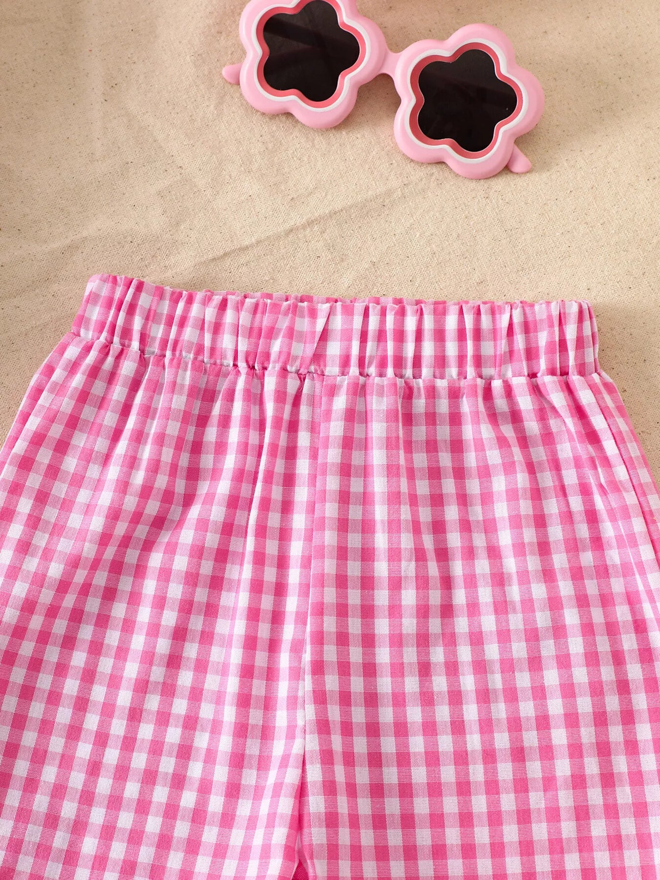 Children's Floral Applique Gingham Cami Top & Shorts Set
