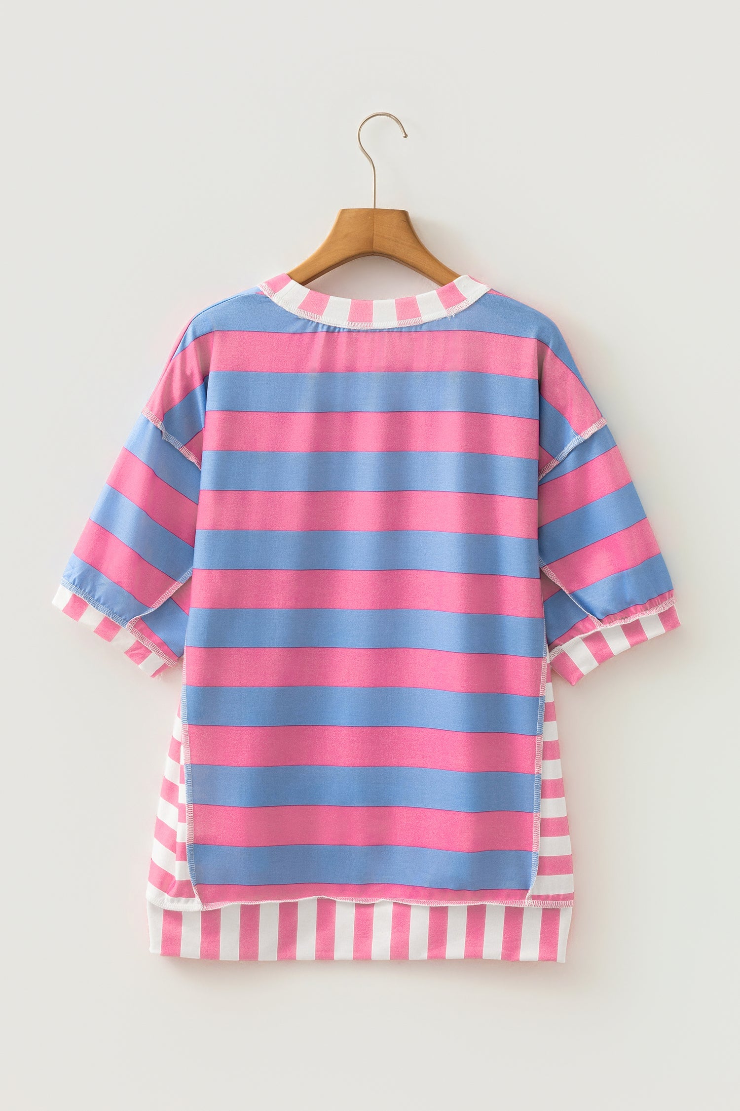 Yellow Stripe Exposed Seam Contrast Patchwork Oversized Top