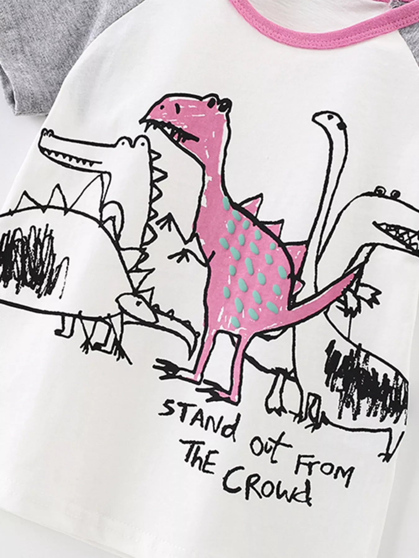 Children's Dinosaur Crew Neck Contrast Short Sleeve T-Shirt