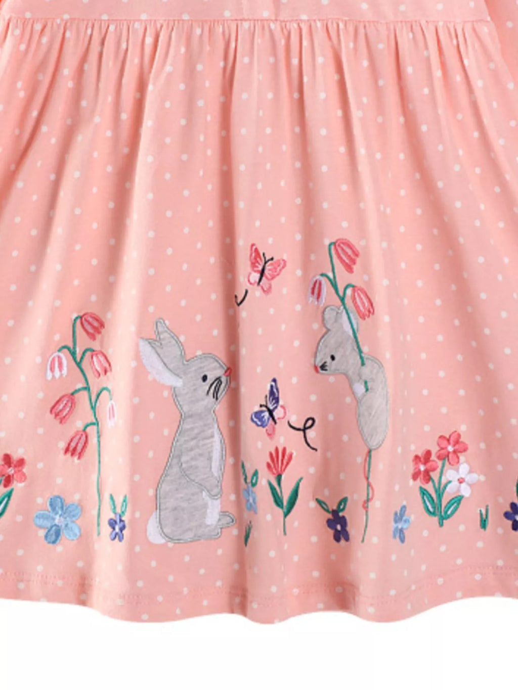 Children's Cute Animal Embroidered Polka Dot Long Sleeve Dress