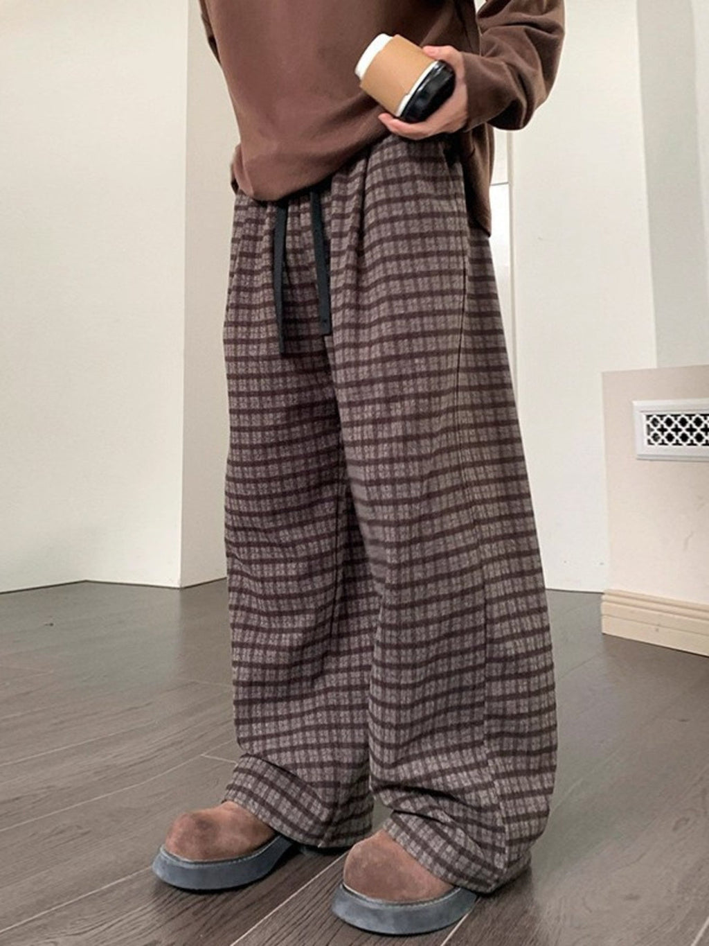 Men's Plus Size Plaid Pattern Wide Leg Casual Pants