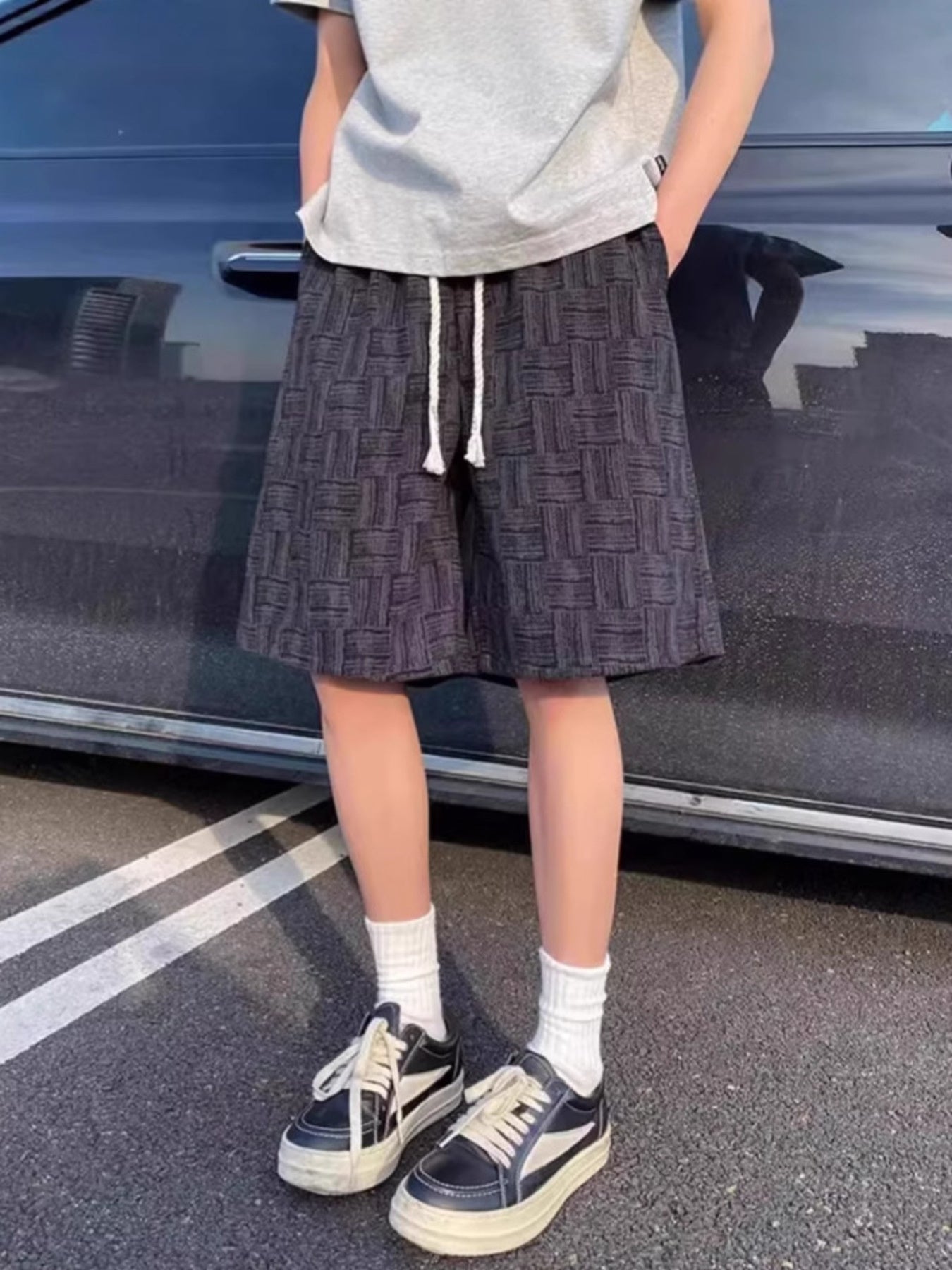 Men's Plus Size Textured Drawstring Casual Shorts
