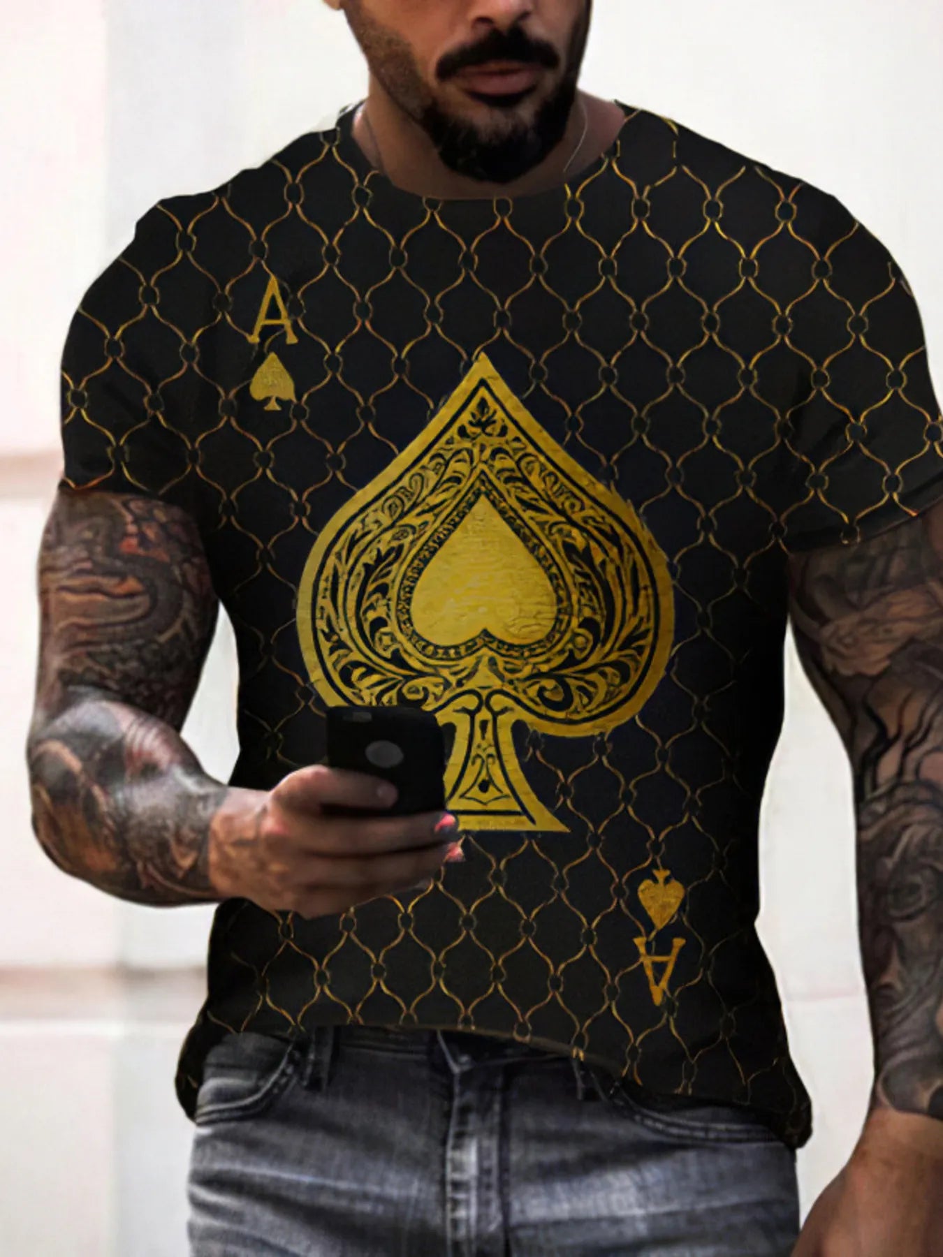 Men's Full Size Ace of Spades Graphic Print T-Shirt Plus Size