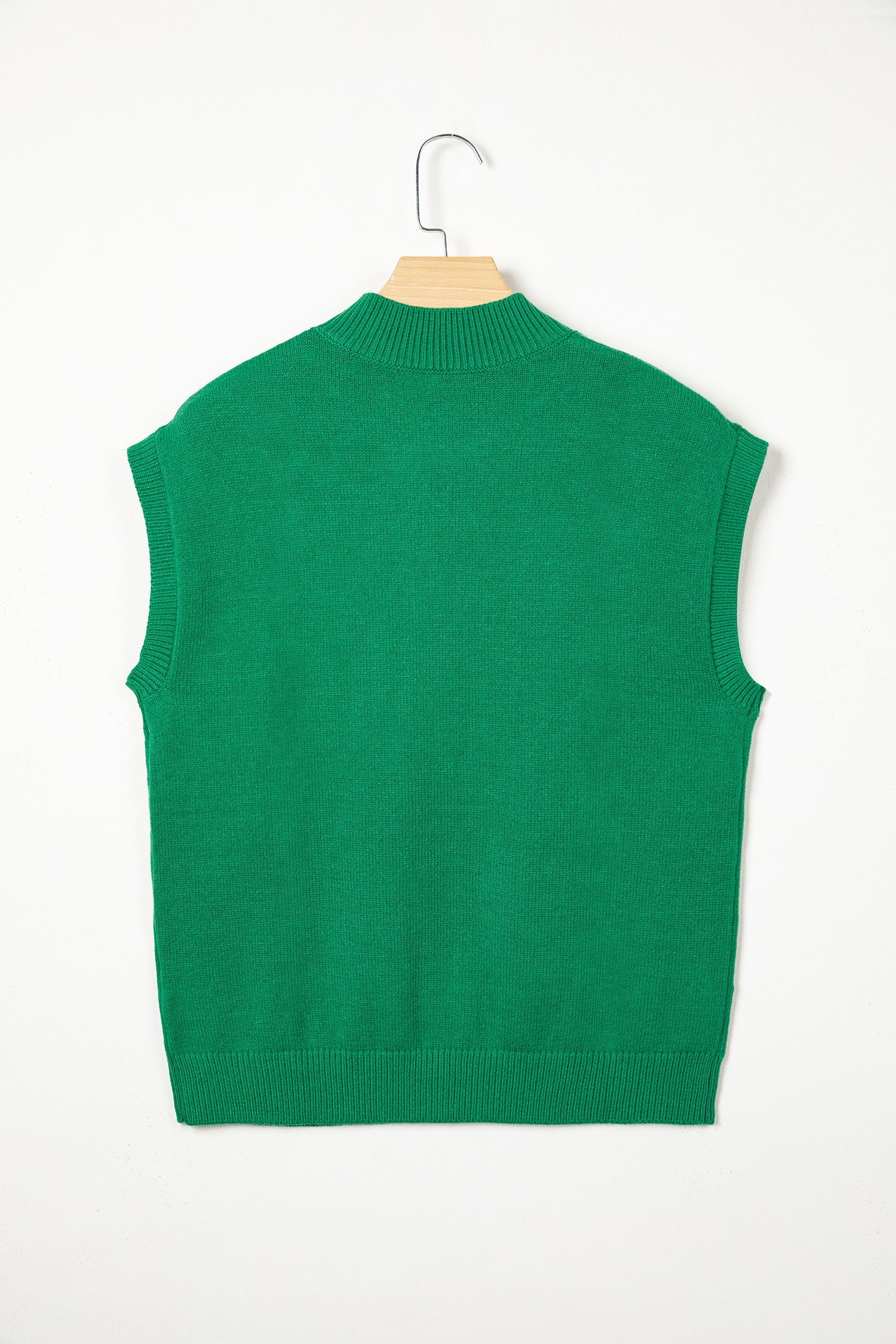 Bright Green Corded Horseshoes Ribbed Trim Mock Neck Short Sleeve Sweater