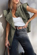 Green Bay Ruffled Patchwork Denim Jacket Vest