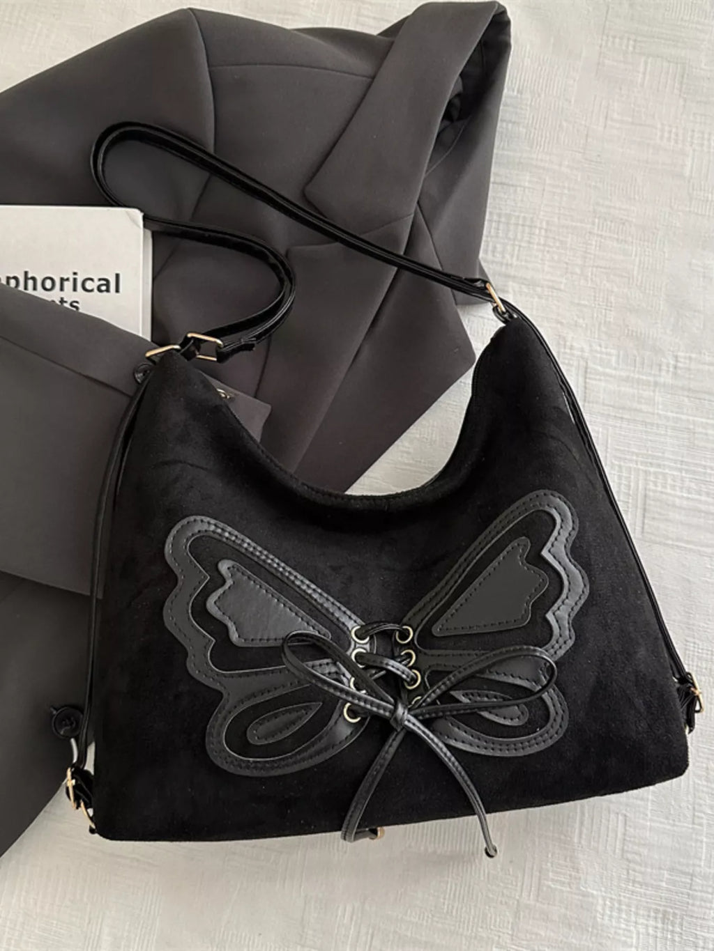 Butterfly Decor Lace-Up Shoulder Bag
