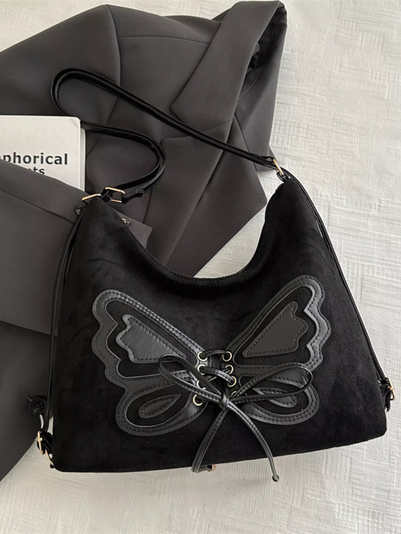 Butterfly Decor Lace-Up Shoulder Bag