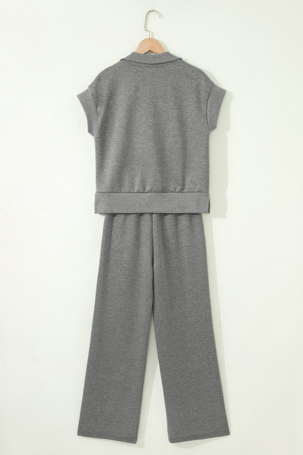 Gray Half Zip Polo Tee Casual Pant Set