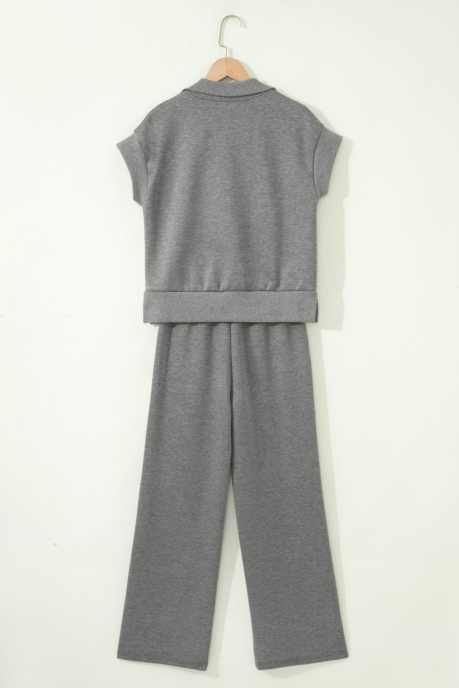 Gray Half Zip Polo Tee Casual Pant Set