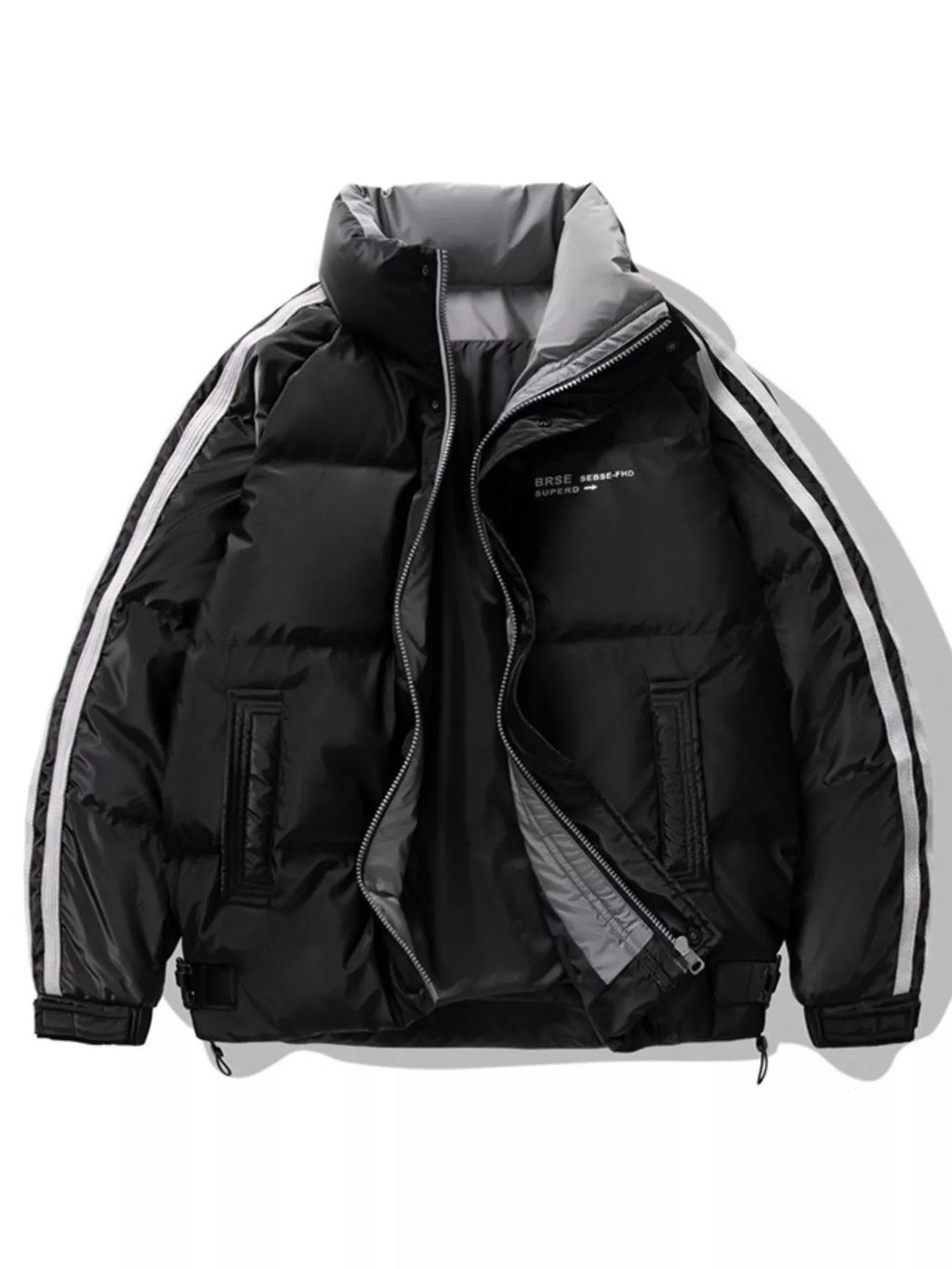 Men's Plus Size Striped Padded Puffer Jacket