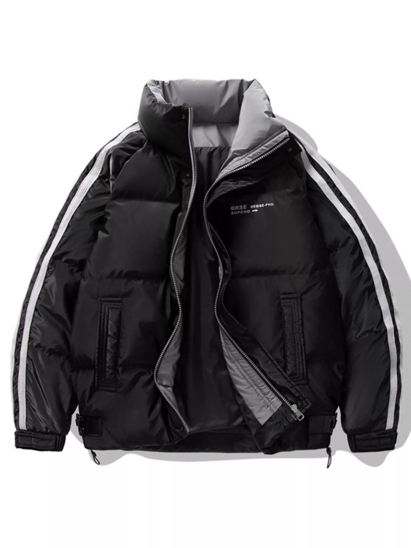 Men's Plus Size Striped Padded Puffer Jacket
