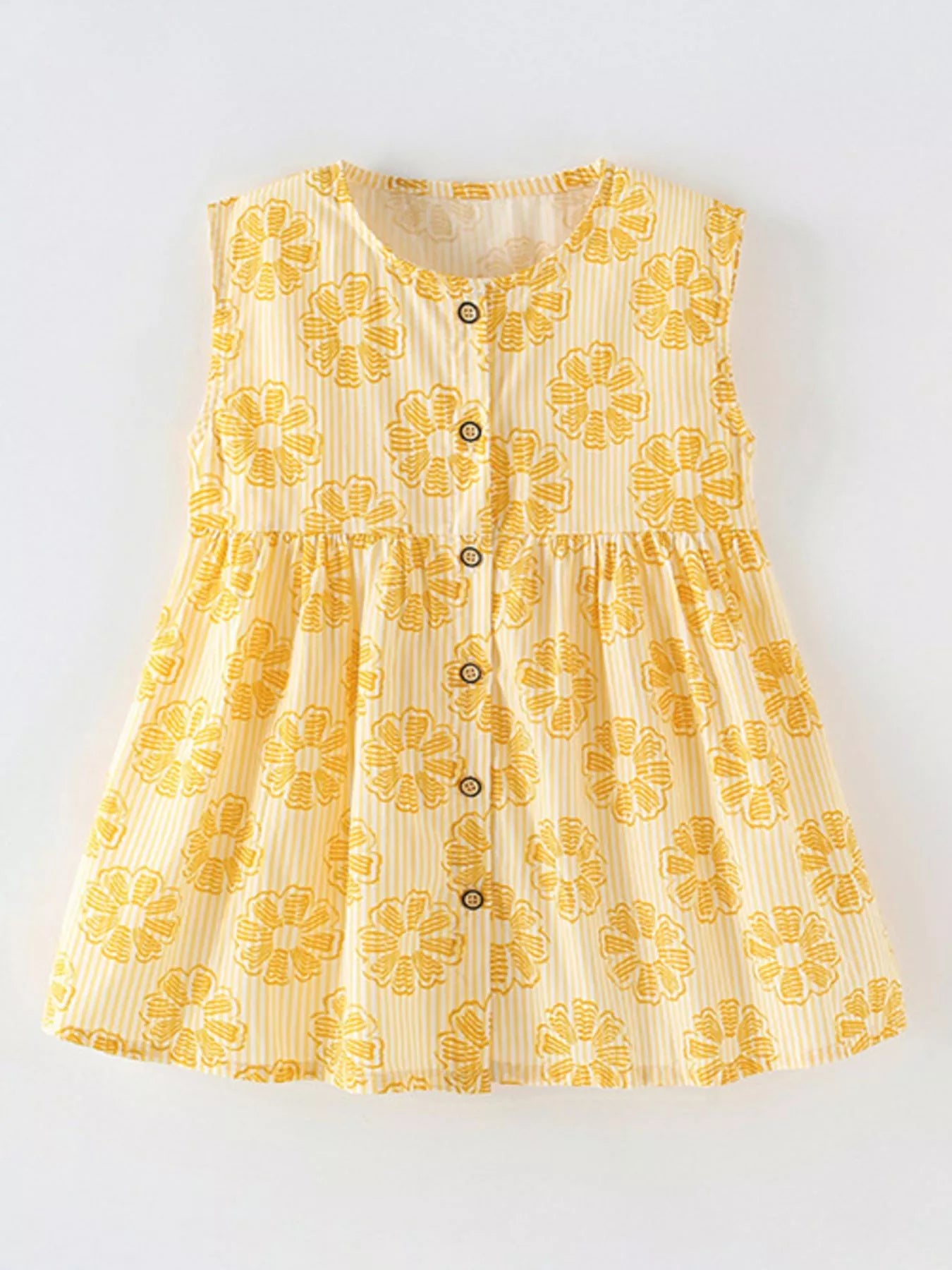 Children's Floral Print Button-Front Casual Dress