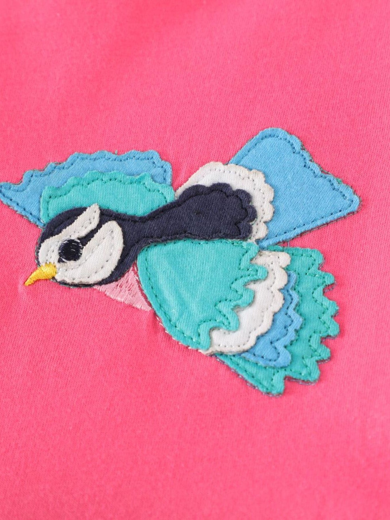 Children's Bird Applique Pocket Ruffle Sleeve Dress