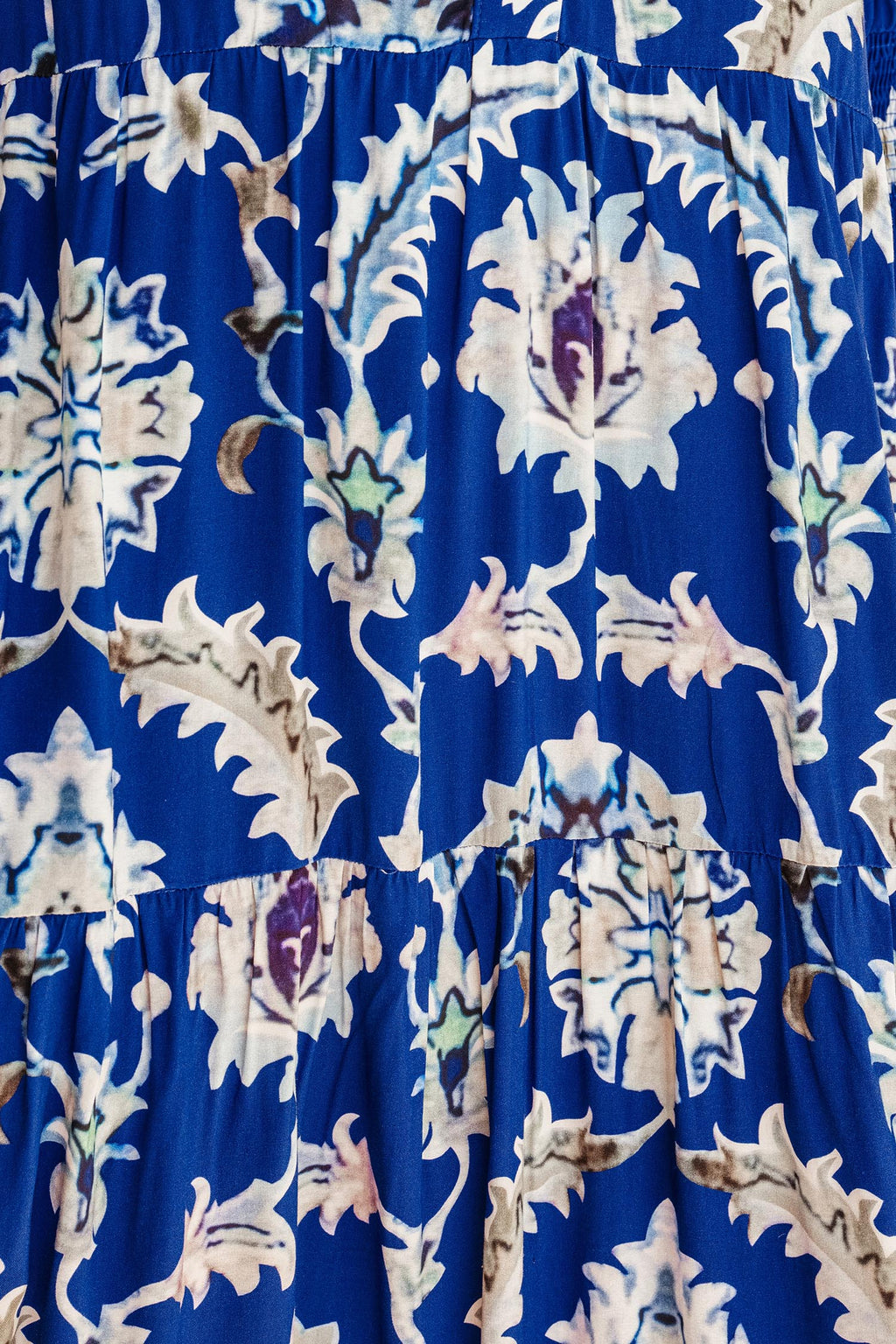 Blue Wild Floral Print Frilled Collar Half Sleeve Long Dress