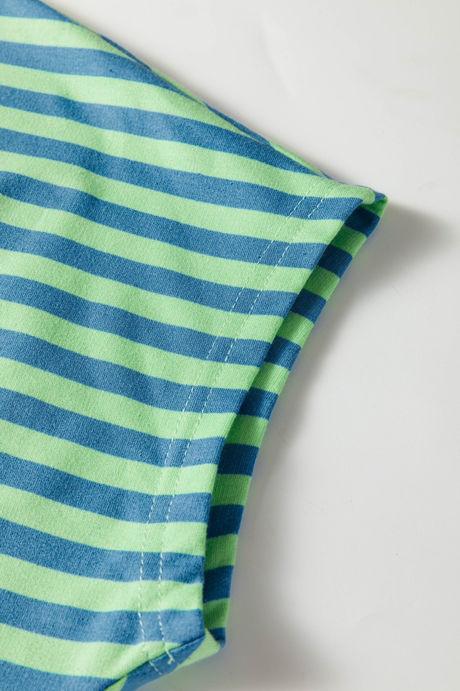 Green Stripe Colorblock Trim V Neck Tee Drawstring Elastic Waist Short Set