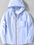 Men's Plus Size Striped Trim Hooded Casual Shacket