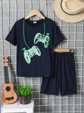 Children's Graphic Round Neck T-Shirt and Pants Set