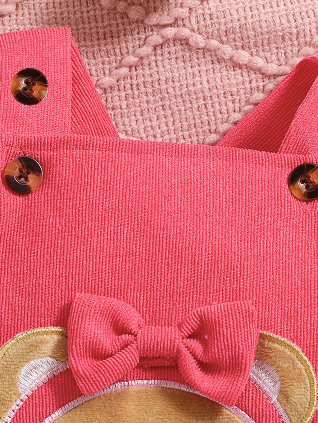 Children's Floral Bodysuit and Bear Overalls Set with Headband