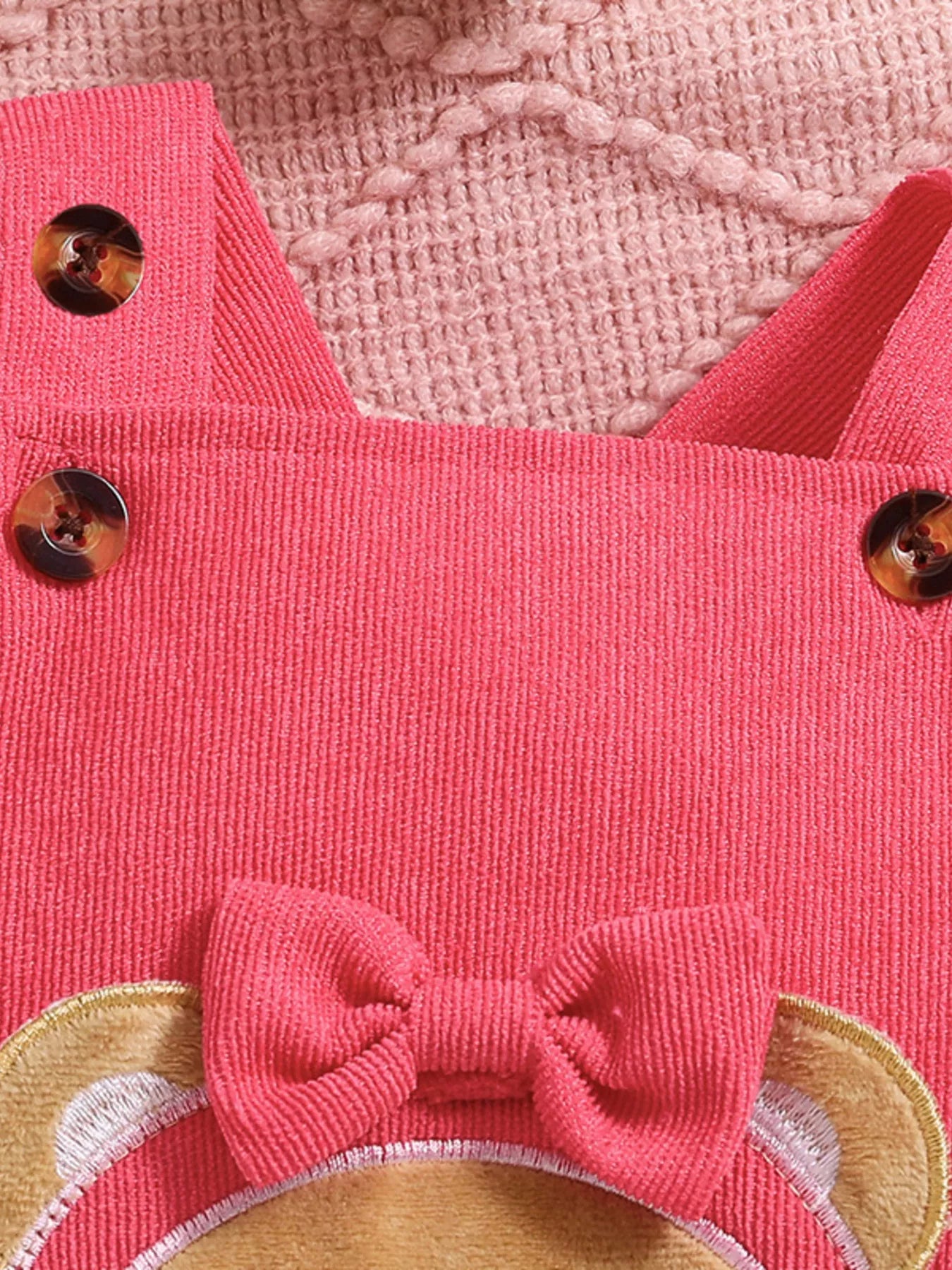 Children's Floral Bodysuit and Bear Overalls Set with Headband