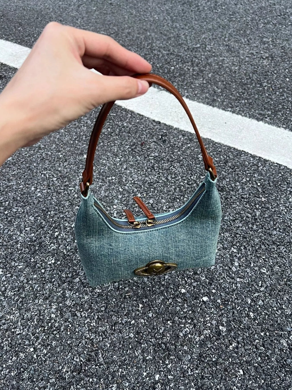 Denim Planet Decor Shoulder Bag