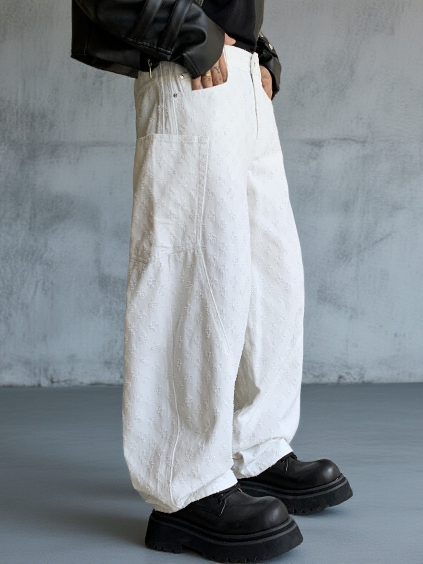 Men's Full Size Textured Wide Leg Pants Plus Size