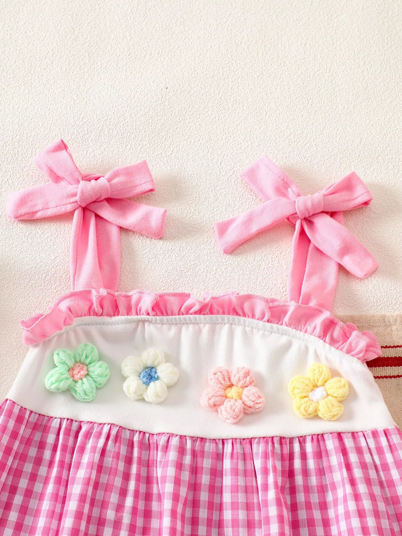 Children's Floral Applique Gingham Cami Top & Shorts Set