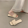 Minimalist Pleated Flat Slide Sandals – Square Toe Faux Leather