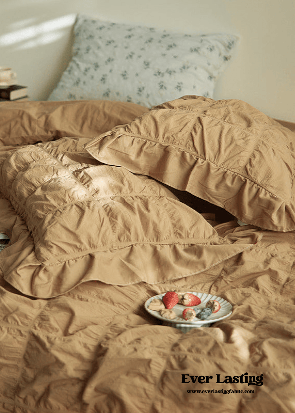 Earth Tone Marshmallow Puff Ruffle Bedding Set / White