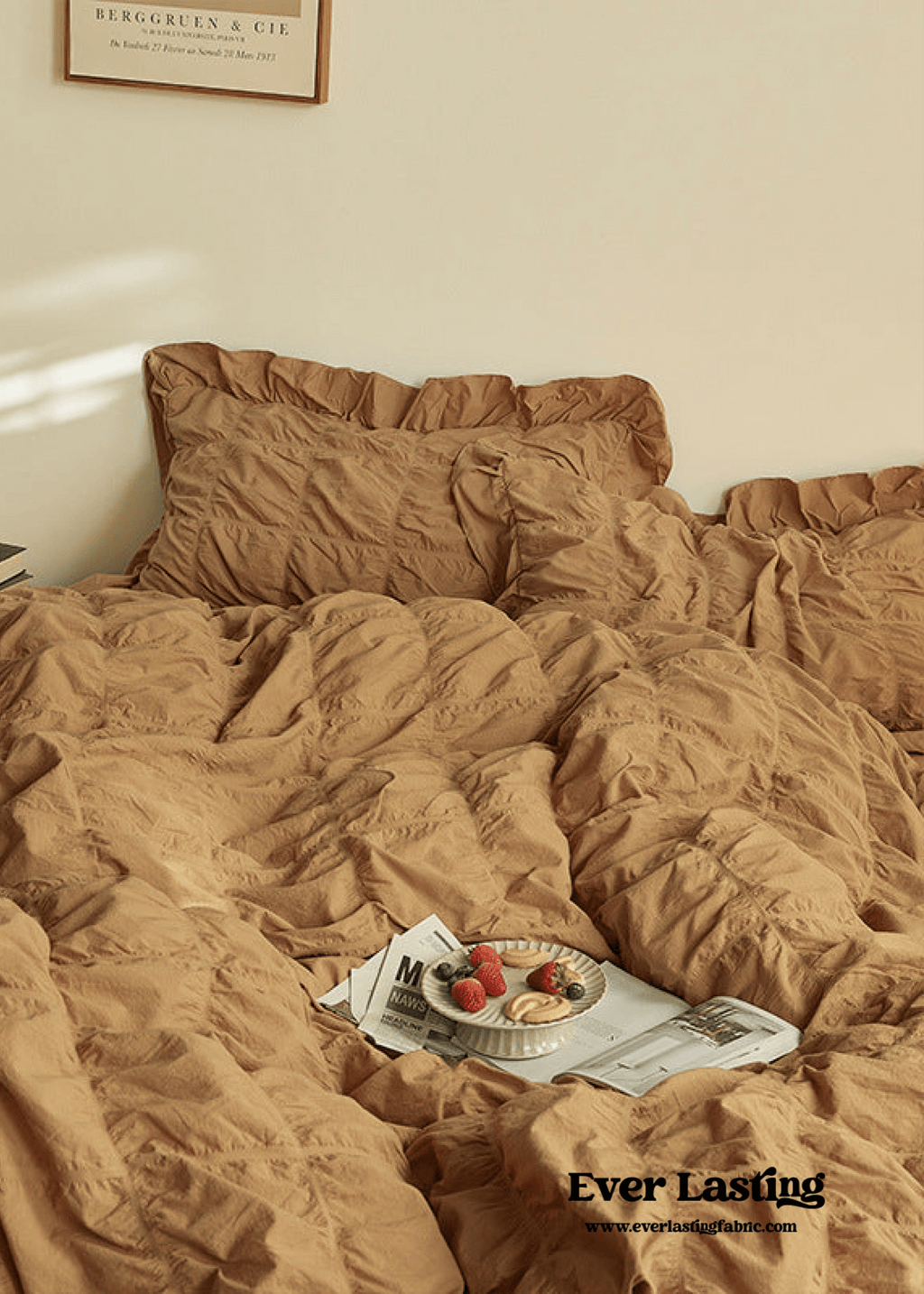 Earth Tone Marshmallow Puff Ruffle Bedding Set / White