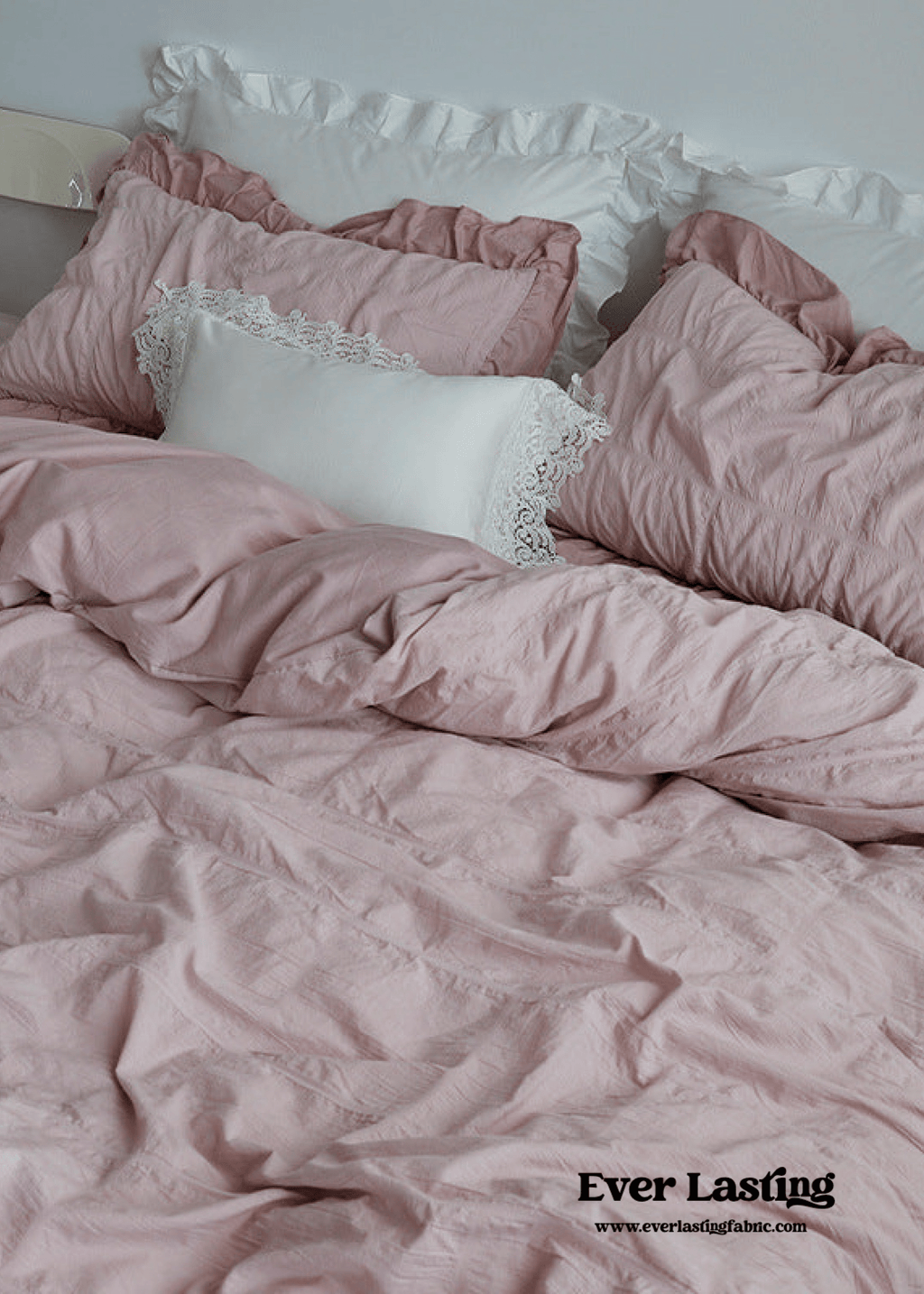 Earth Tone Marshmallow Puff Ruffle Bedding Set / White