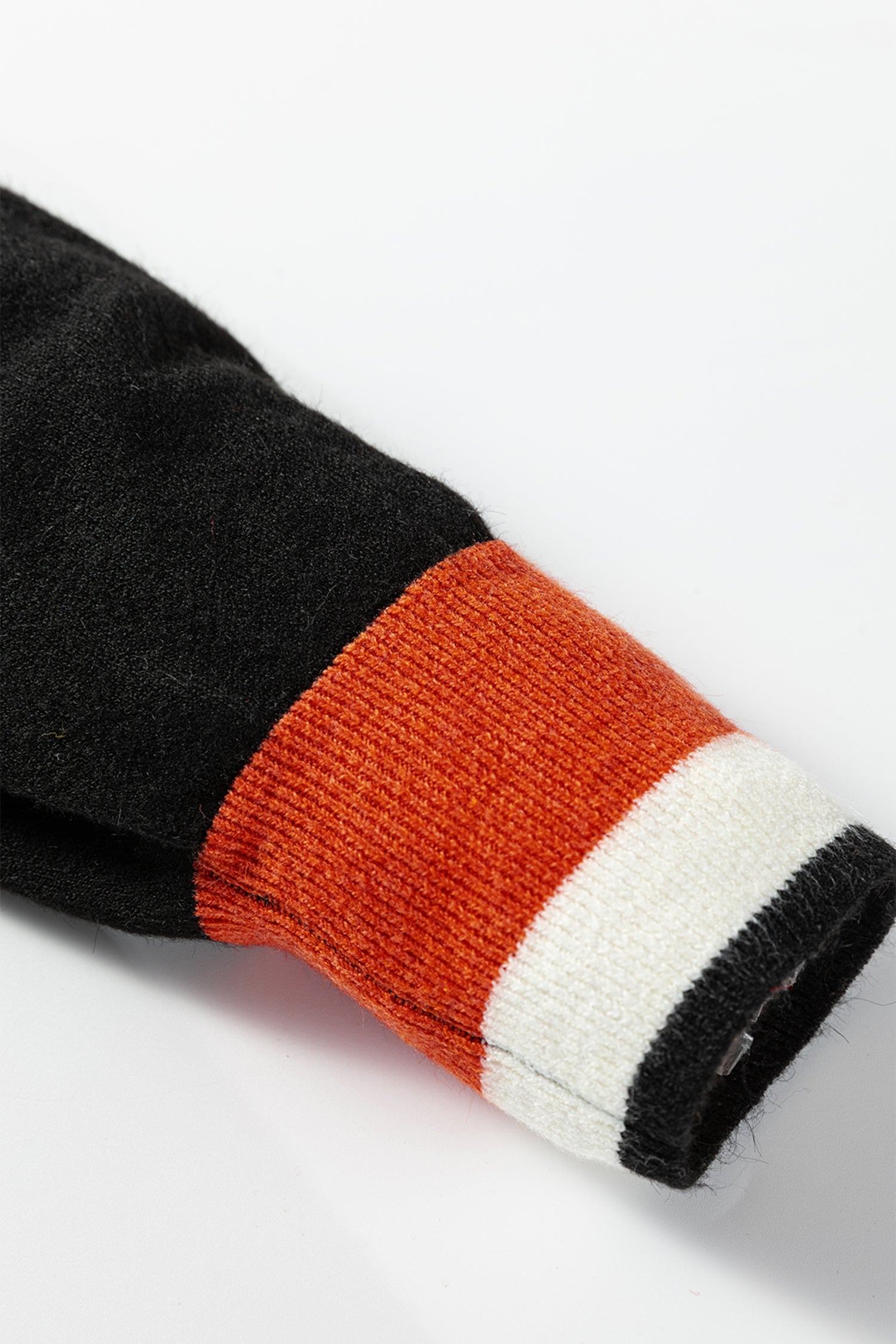Black Contrast Striped Trim V Neck Varsity Sweater
