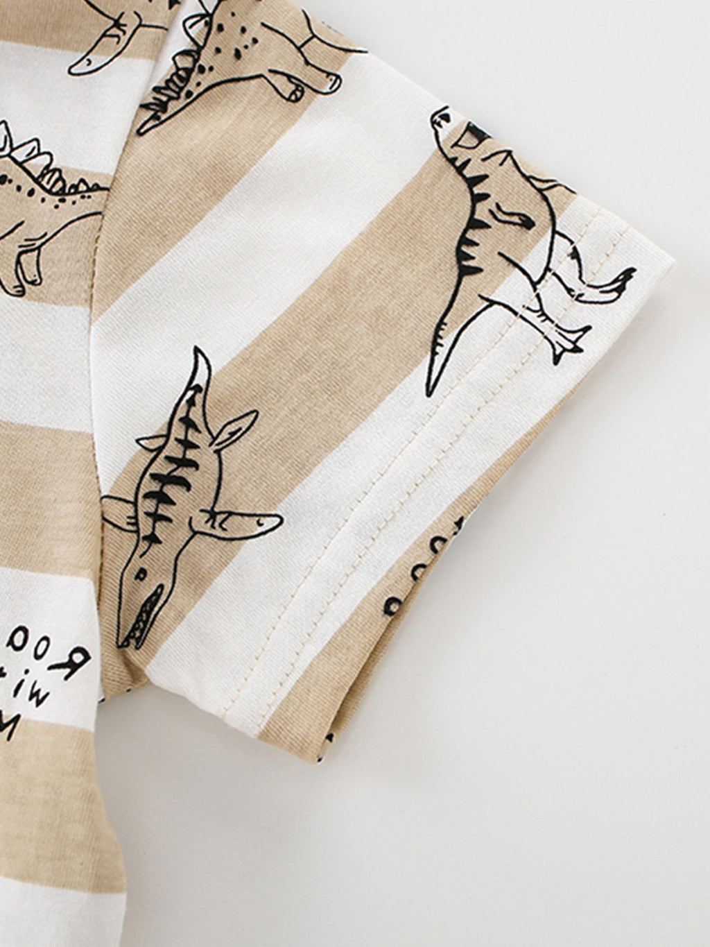 Children's Dinosaur Print Striped Crew Neck T-Shirt