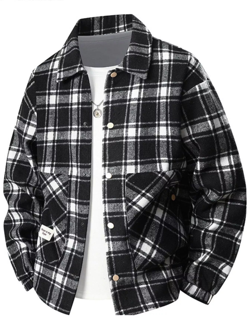 Men's Plus Size Plaid Button-Up Casual Shacket