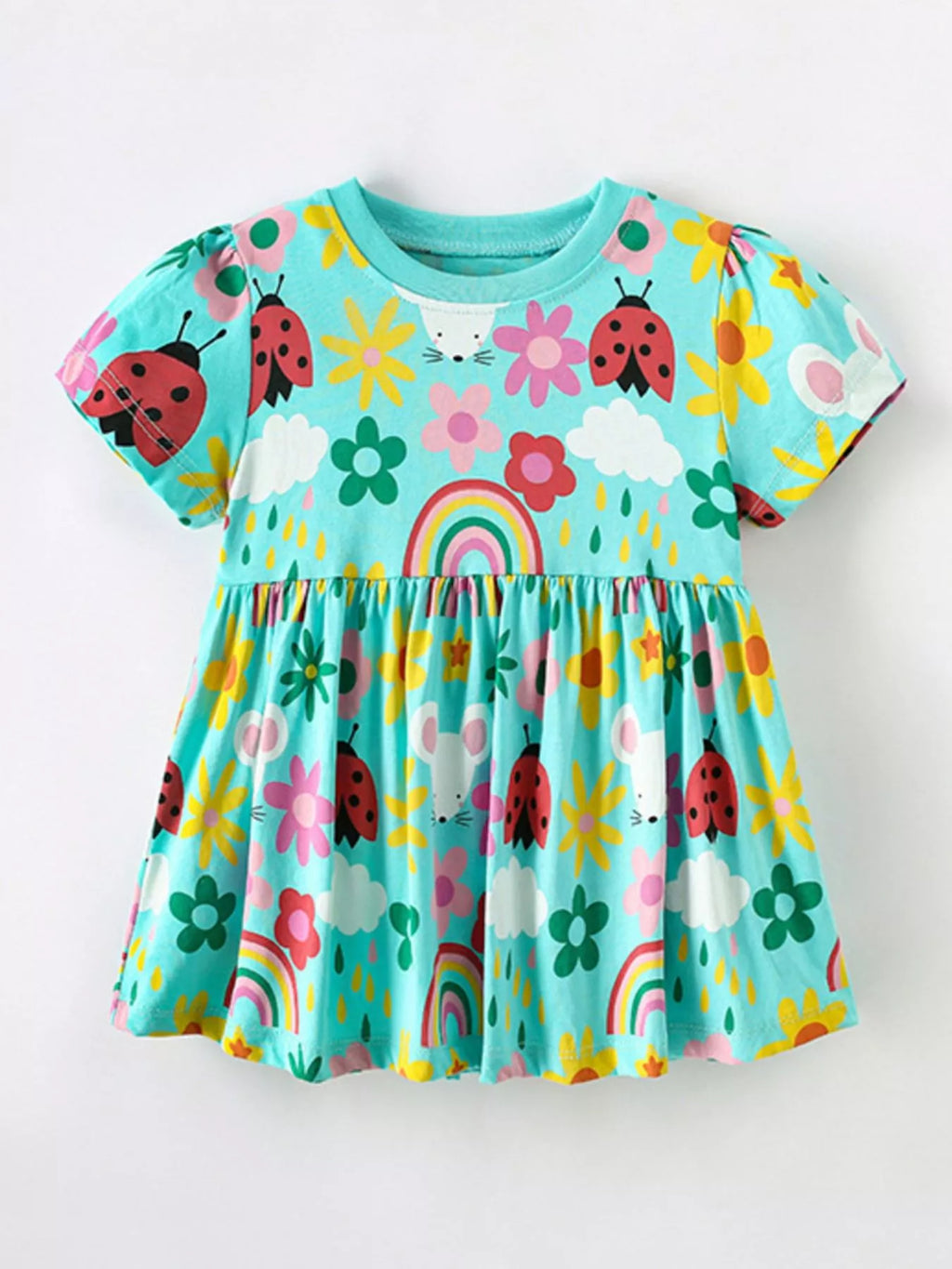 Children's Cute Cartoon Print Ruffle Hem Dress