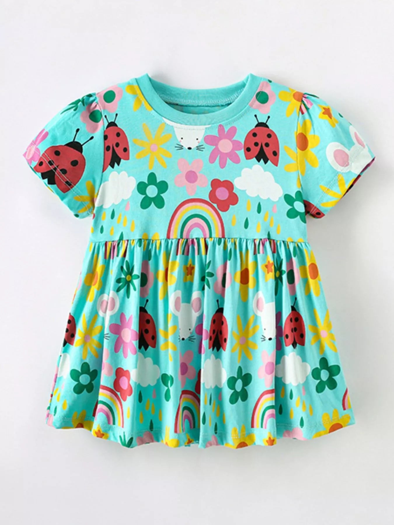 Children's Cute Cartoon Print Ruffle Hem Dress