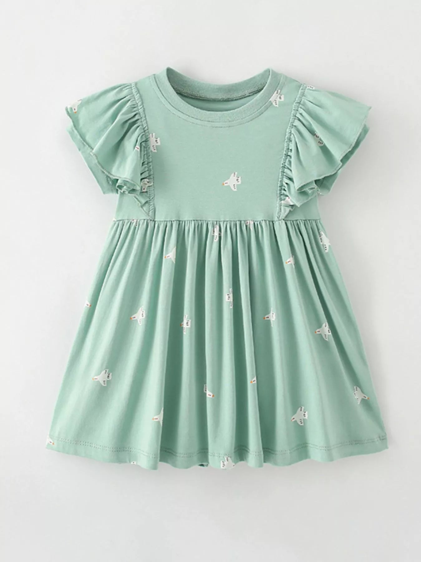 Children's Printed Ruffled Sleeve A-Line Dress
