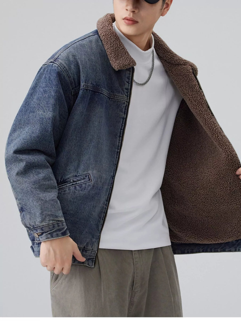 Men's Plus Size Sherpa Collar Zip Up Jacket