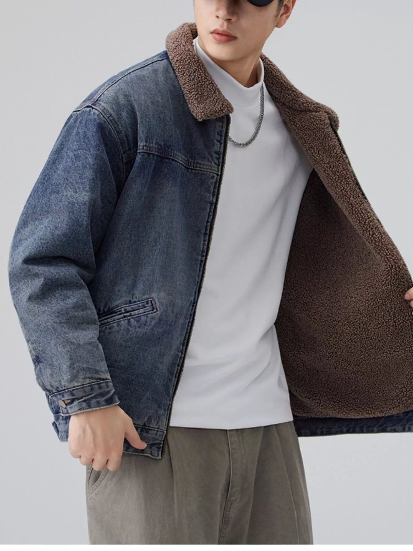 Men's Plus Size Sherpa Collar Zip Up Jacket