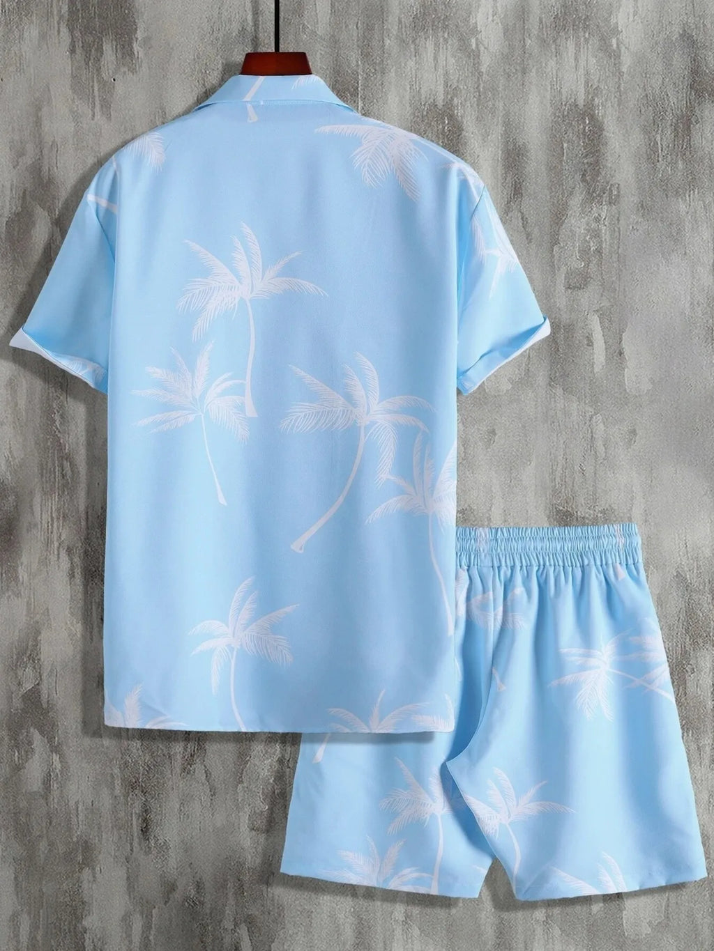 Men's Full Size Palm Print Button Up Shirt and Shorts Set Plus Size