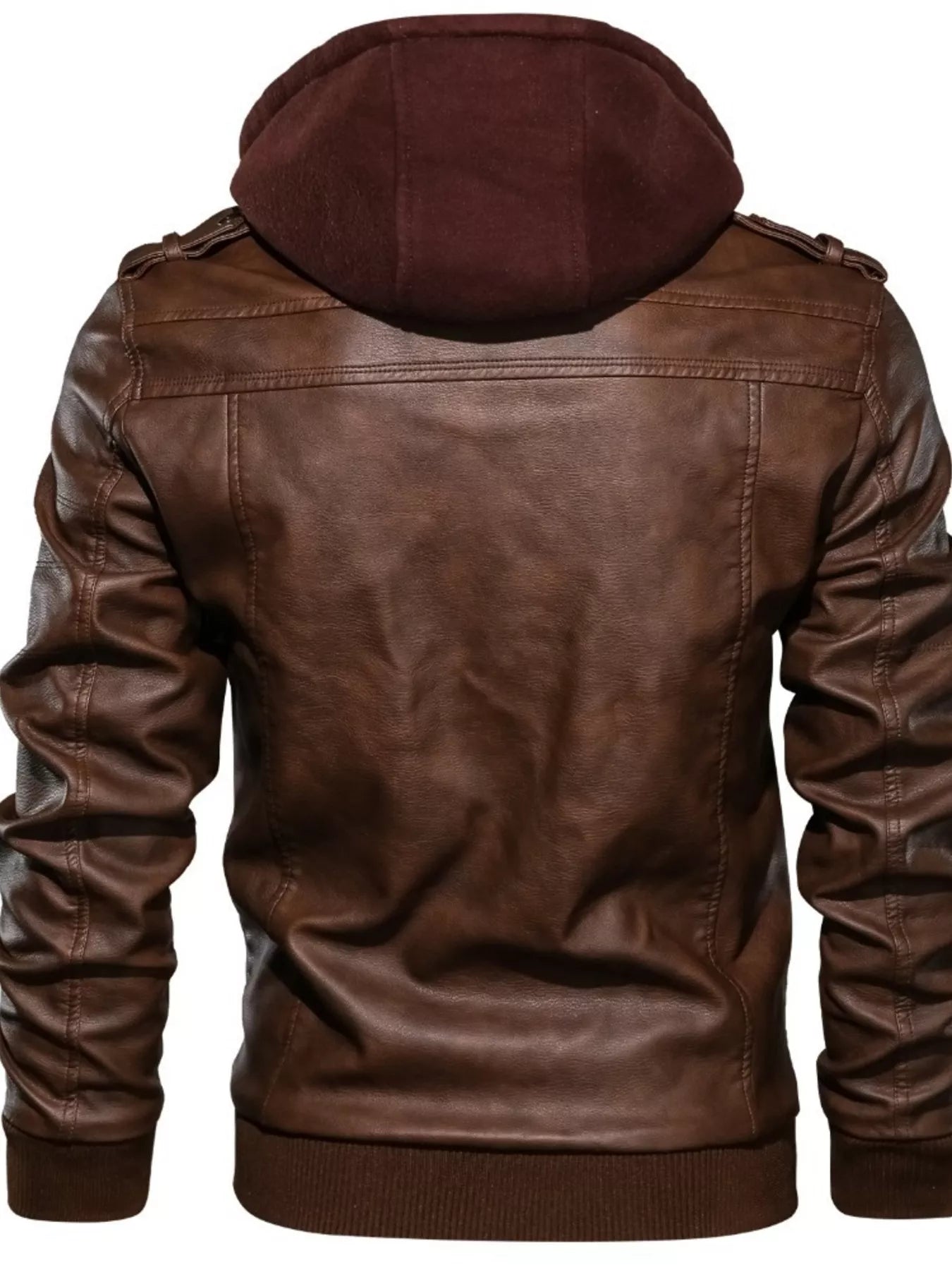 Men's Full Size Hooded Faux Leather Moto Jacket Plus Size